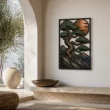 Bonsai Pine on Mountain Cliff at Sunset Colorful Metal Wall Art
