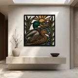 Mallard Duck Pair by Peaceful Farm Pond Colorful Metal Wall Art