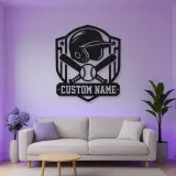 Personalized Baseball Helmet Crossed Bats Shield Metal Wall Art