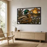 Mallard Duck Pair over Peaceful Marsh Colorful Metal Wall Art