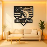 Personalized Female Softball Power Swing American Flag Metal Wall Art