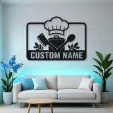 Personalized Chef Kitchen Metal Wall Art with Cooking Tools