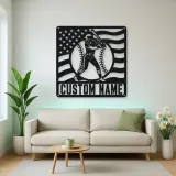 Personalized Female Softball Ready Stance Flag Metal Wall Art