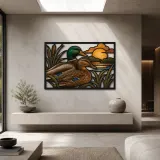 Mallard Duck Pair over Peaceful Marsh Colorful Metal Wall Art