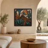 Mid Century Desert Arch with Agave and Cactus Colorful Metal Wall Art