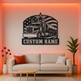 Personalized Tanker Semi Truck American Flag Metal Wall Art