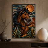 Bay Horse Portrait in Southwest Desert Colorful Metal Wall Art