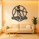 Personalized Baseball Batter Stitched Ball Metal Wall Art