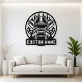 Personalized Football Helmet Trophy Flame Metal Wall Art