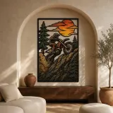Dirt Bike Rider Jumping on Mountain Trail Colorful Metal Wall Art