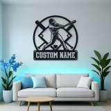 Personalized Baseball Batter Metal Wall Art with Crossed Bats