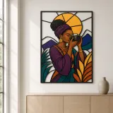 Black Woman Photographer in Mountain Landscape Colorful Metal Wall Art