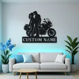Personalized Helmet Couple and Touring Motorcycle Metal Wall Art