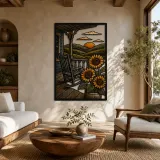 Sedia a dondolo da Veranda in Stile Rustico con Girasoli Insegna in Metallo Colorata