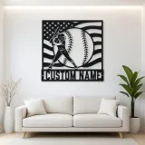 Personalized Softball Player and American Flag Metal Wall Art