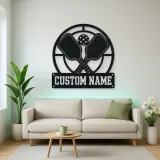Personalized Pickleball Paddle Metal Wall Art with Court Lines