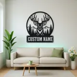 Personalized Buck Deer Metal Wall Art with Forest Landscape