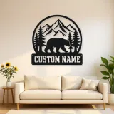 Personalized Bear and Pine Forest Metal Wall Art