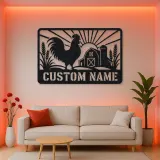 Personalized Rooster Farm Metal Wall Art with Barn Scene