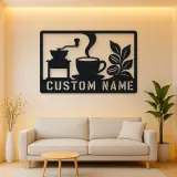 Personalized Coffee Station Metal Wall Art with Grinder