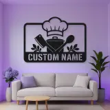 Personalized Chef Kitchen Metal Wall Art with Cooking Tools