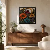 Giardino di Fiori Selvatici con Girasoli e Coneflower Insegna in Metallo Colorata