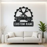 Personalized Vintage Pickup Truck Metal Wall Art with Wrench Detail