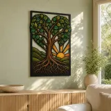 Heart Shaped Tree of Life at Sunrise Colorful Metal Wall Art