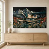 Vintage Seaplane on Mountain Lake Colorful Metal Wall Art