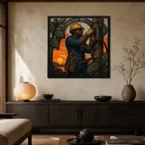 Electrician Working on Panel at Sunset Colorful Metal Wall Art