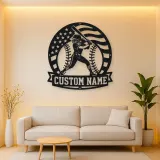 Personalized Female Softball Batter Round Flag Metal Wall Art