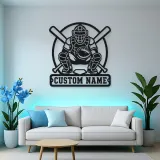 Personalized Baseball Catcher Crossed Bats Metal Wall Art