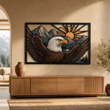 Bald Eagle Flying over Mountains at Sunrise Colorful Metal Wall Art