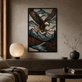 Bald Eagle Flying over Autumn Mountain Lake Colorful Metal Wall Art