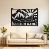 Personalized Excavator Metal Wall Art with Construction Skyline