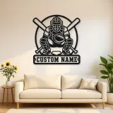 Personalized Baseball Catcher Crossed Bats Metal Wall Art