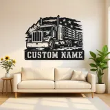 Personalized Logging Semi Truck Patriotic Mountain Metal Wall Art