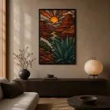 Southwest Canyon River with Agave at Sunrise Colorful Metal Wall Art