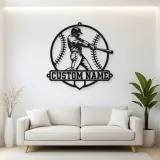 Personalized Baseball Batter Stitched Ball Metal Wall Art
