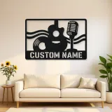 Personalized Vinyl Record Metal Wall Art with Vintage Microphone