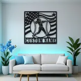 Personalized Female Softball Batter Waving Flag Metal Wall Art