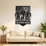 Personalized Three Football Players Flag Metal Wall Art