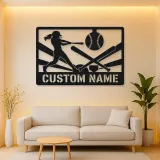 Personalized Softball Player Metal Wall Art with Crossed Bats