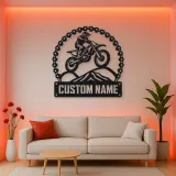 Personalized Motocross Rider Metal Wall Art with Mountain Jump