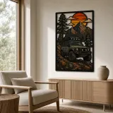 Classic Off Road Truck in Mountain Forest Colorful Metal Wall Art