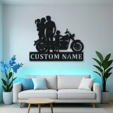 Personalized Classic Motorcycle Family with Toddler Metal Wall Art