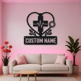Personalized Medical Heart Metal Wall Art with Stethoscope