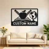 Personalized Teacher Metal Wall Art with Book and Apple