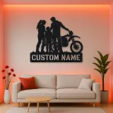 Personalized Dirt Bike Family with Helmets Metal Wall Art
