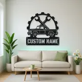Personalized Vintage Pickup Truck Metal Wall Art with Wrench Detail
